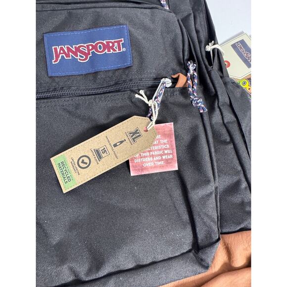 JanSport Cool Student Backpack Black Brown Faux Leather Bottom Laptop Bag NWT - Picture 5 of 8